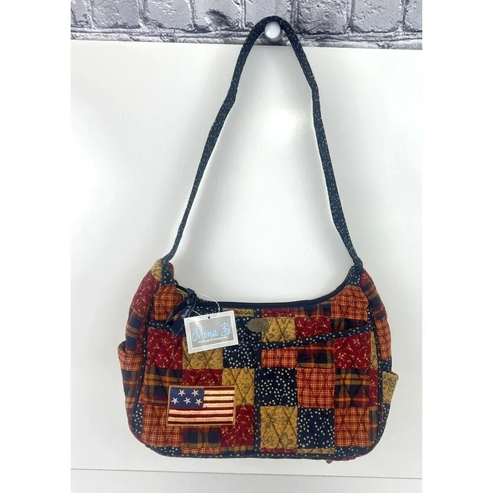 Mona B Handbags "Old Glory" Quilted Plaid Flag Patchwork Shoulder Bag NEW - Picture 5 of 8